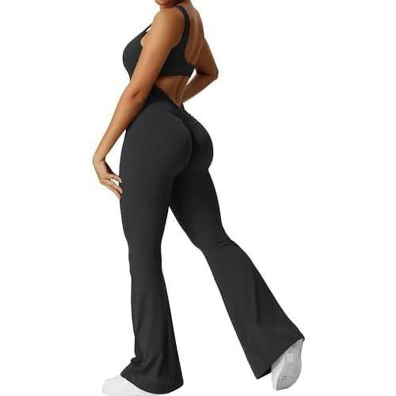 Women Sleeveless Flare Jumpsuits Fitness Yoga Long Pants