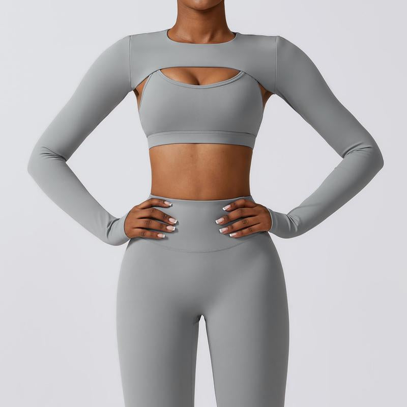 Women'S 3 Piece Shawl Yoga Workout Set, High Waist Leggings, Sports Bra and Long Sleeve Shawl. Waist Snatching Fitness Workout Set, Gym Wear Activewear Comfy, Fall Spring Summer Outfit , Active Seamless Womenswear Sports Running Tracksuit