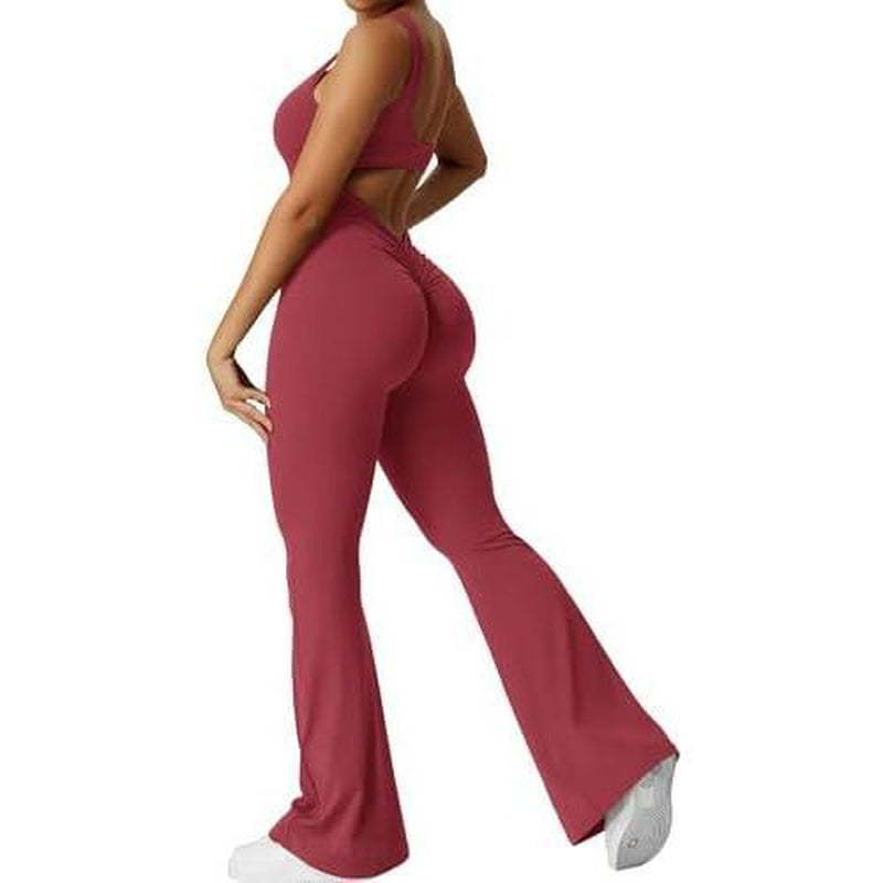 Women Sleeveless Flare Jumpsuits Fitness Yoga Long Pants